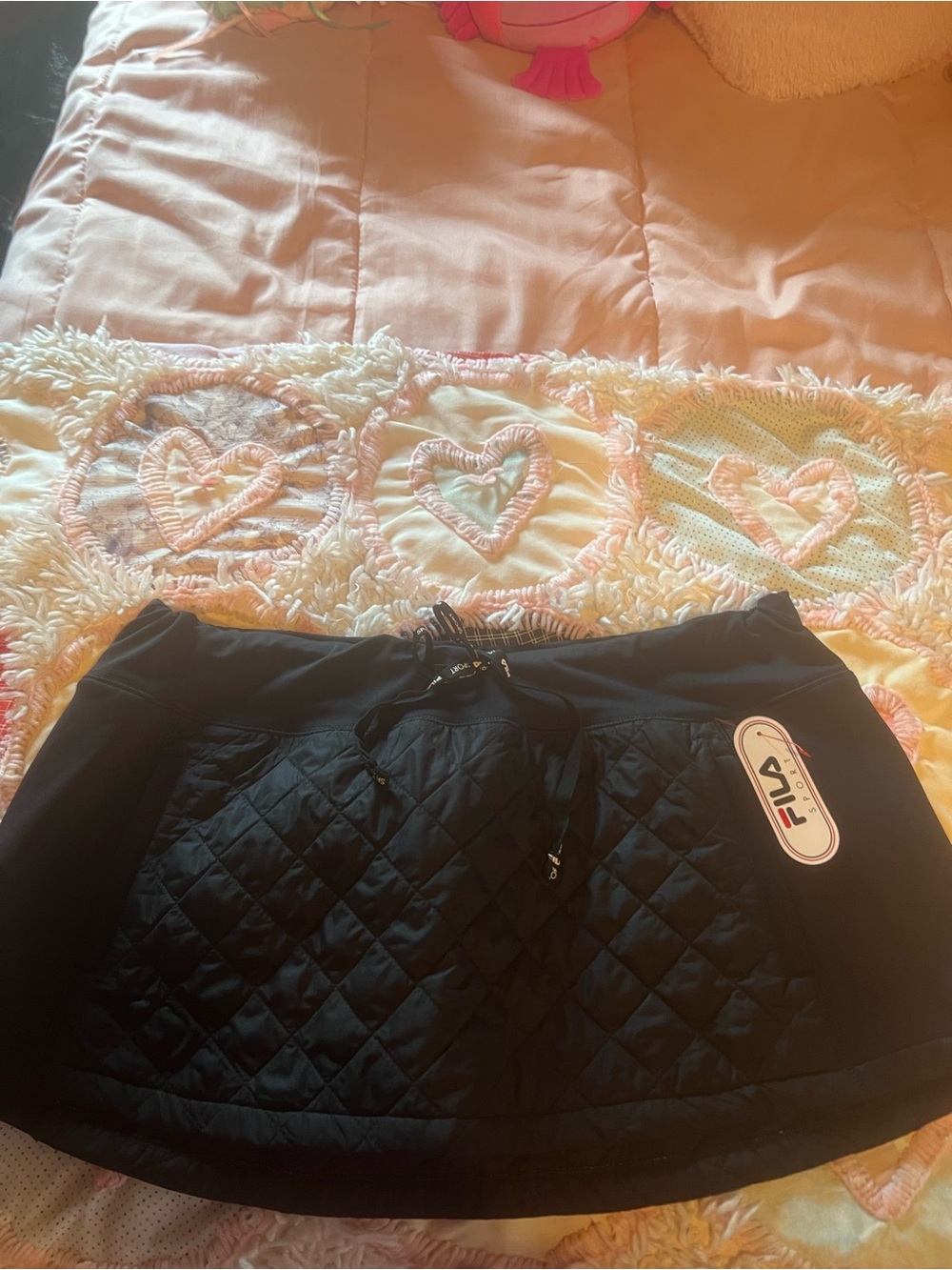FILA Black Quilted Women’s Athletic Skort with Logo Patch